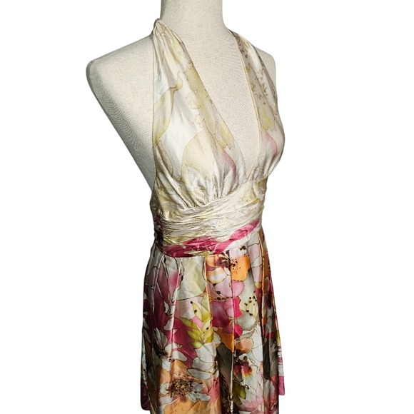 Adrianna Papell Dresses & Skirts - Adrianna Papell Silk Occasions Floral Halter Midi Dress Pink Orange White M